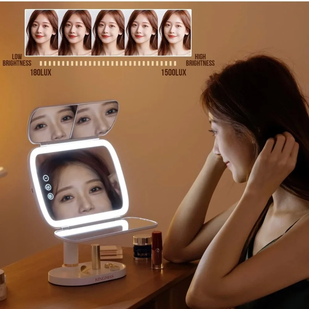 Folding Lighted Makeup Vanity Mirror/ Sunset Lamp, 1x 2X 3X Touch Control